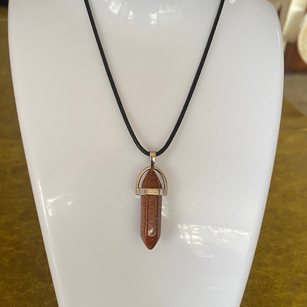 Gold sand stone Point Pendant boho cord Necklace